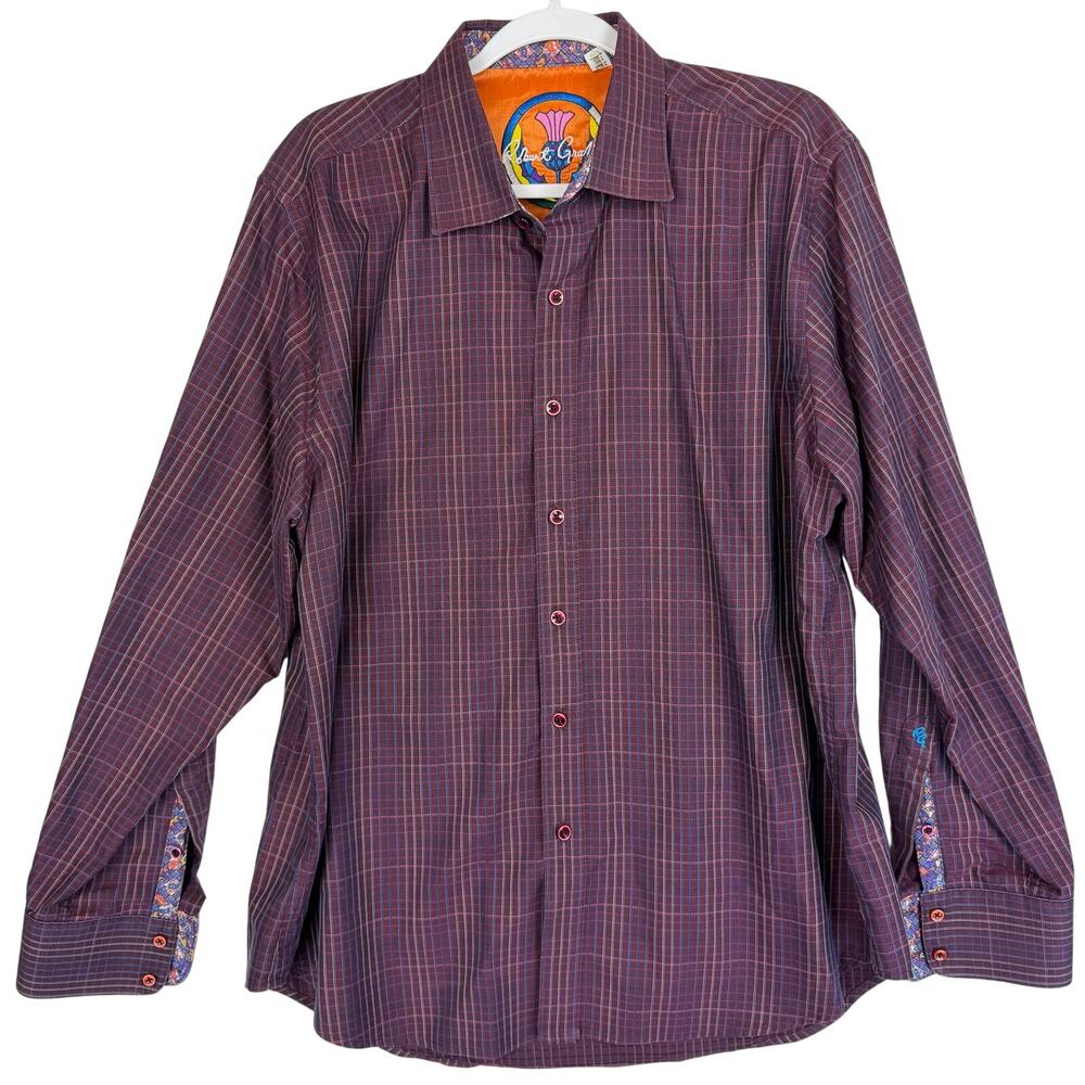 Robert Graham Mens XL Button Down Shirt Multicolor Striped Plaid Flip Cuff LS